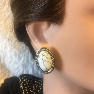 Oval Howlite & Silver Post Earrings